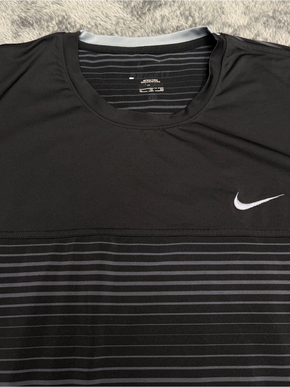 Nike Men’s Black and Gray Striped Short Sleeve Performance Tee
